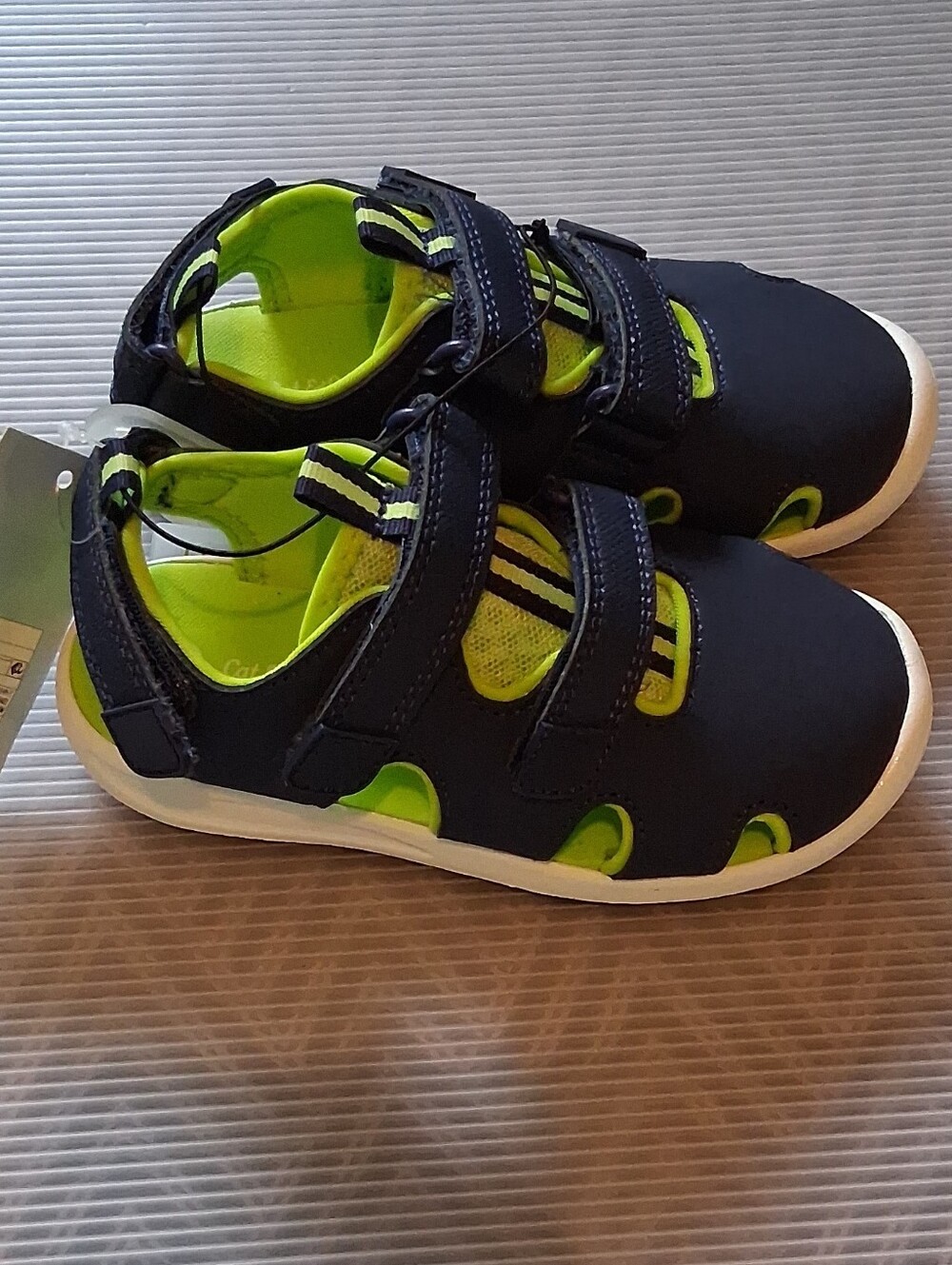 Kids Black & Neon Green Active Sandals - Lightweight Velcro Straps